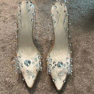 Azalea Wang clear rhinestone pumps with bow